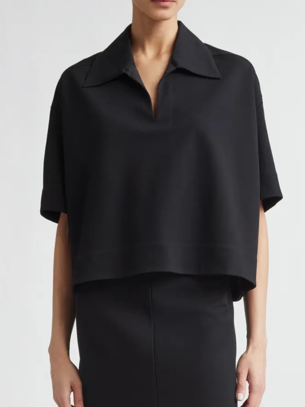 Jil Sander Crop Rib Polo BLACK size 32 JIL SANDER Cropped crepe polo shirt XS